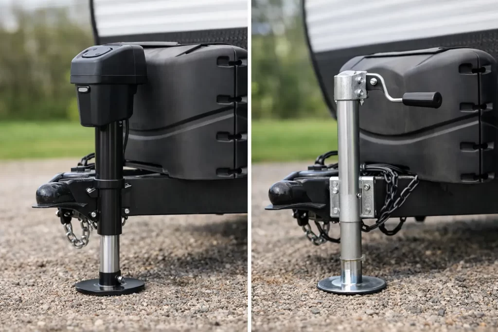 Electric Jack vs Manual Jack Which Fits Your Trailer Pickup truck towing advice reviews accessories and safety tips Electric Jack vs Manual Jack Which Fits Your Trailer