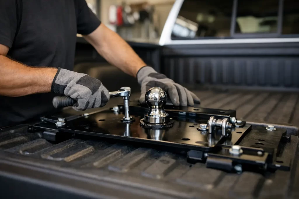 How to Install a Gooseneck Hitch Safely Pickup truck towing advice reviews accessories and safety tips How to Install a Gooseneck Hitch Safely